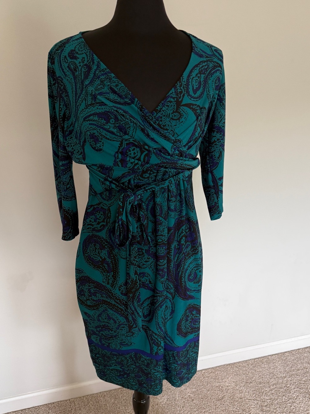 Teal Paisley Wrap-Style maternity Dress